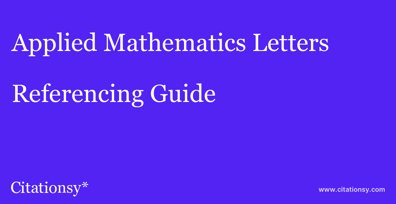 cite Applied Mathematics Letters  — Referencing Guide